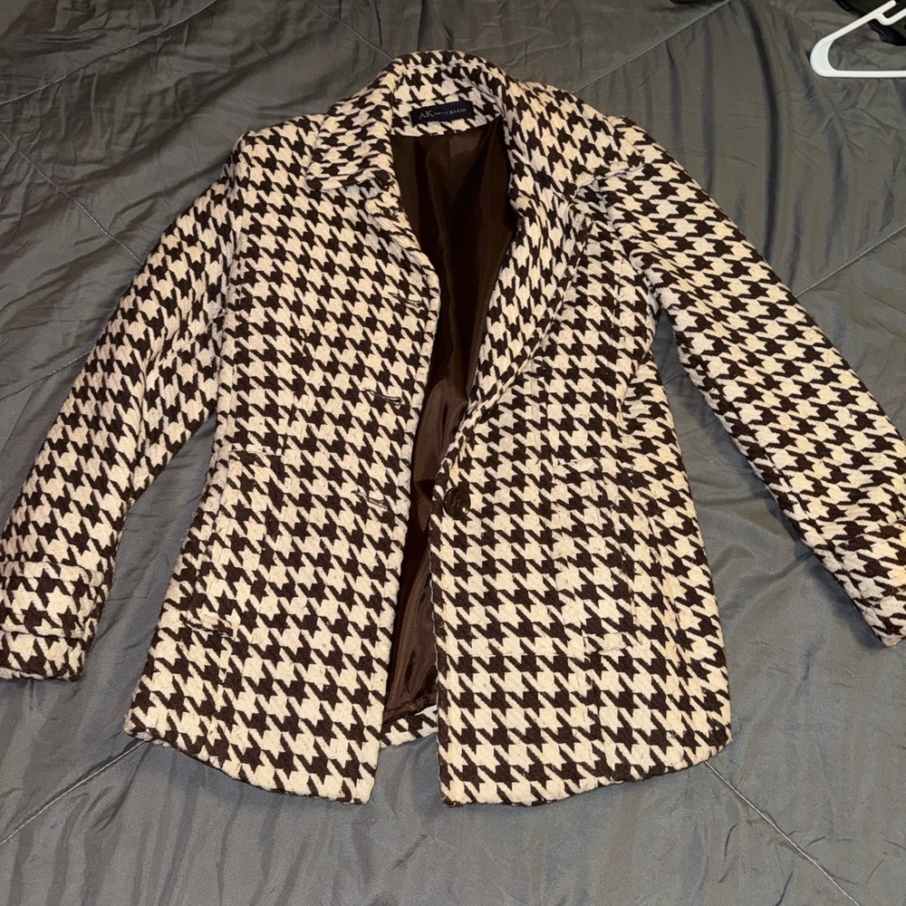 Anne Klein Women's Houndstooth Blazer - Brown and Cream